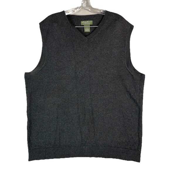 Eddie Bauer Men Large Sweater Vest VNeck Cotton Cashmere Gray Soft Preppy Casual - Picture 1 of 7